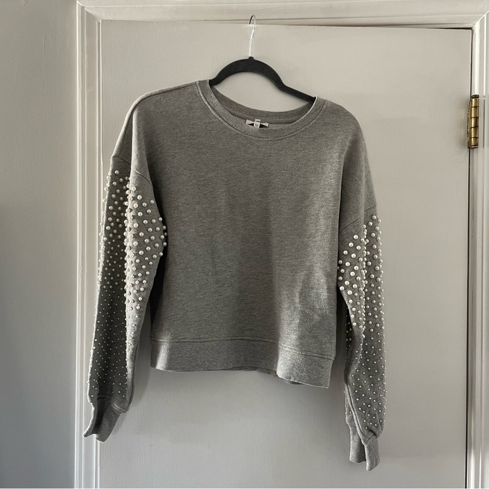 Joie Gray Pearl Embellished Sweatshirt